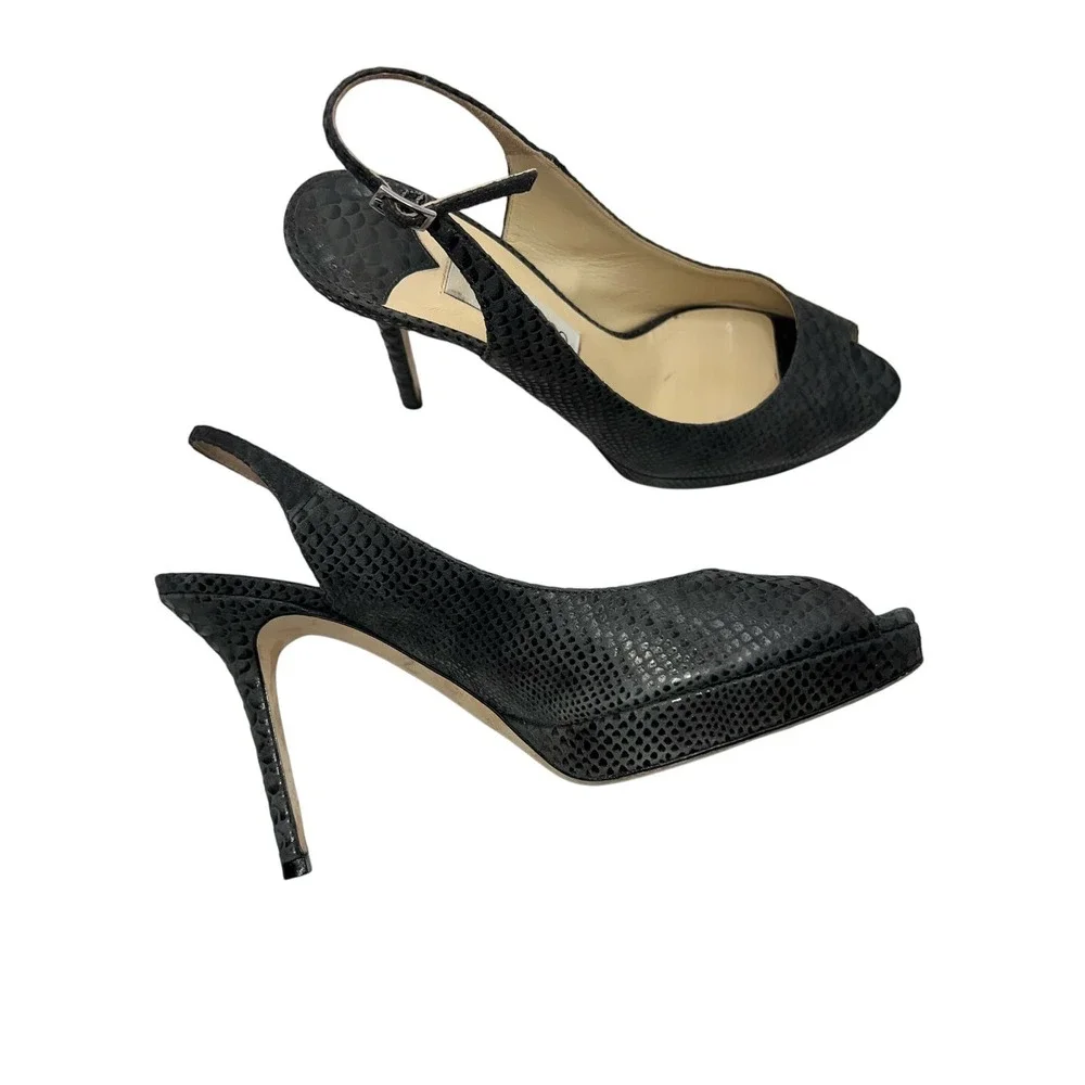 Jimmy Choo 39.5 Full‎ Inclusion Nova Smoke Gray Sling back HEELS